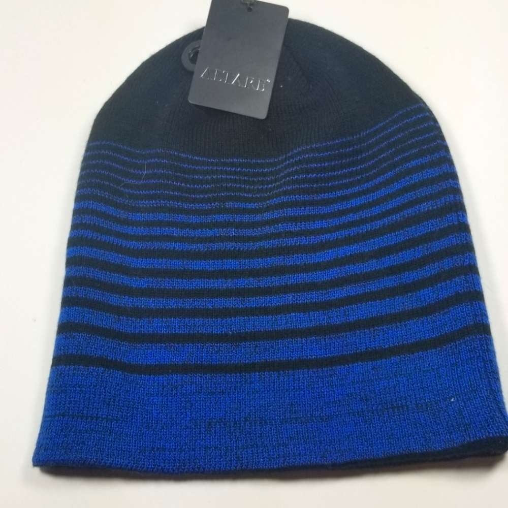 Altare Blue and Black Striped Beanie NWT
